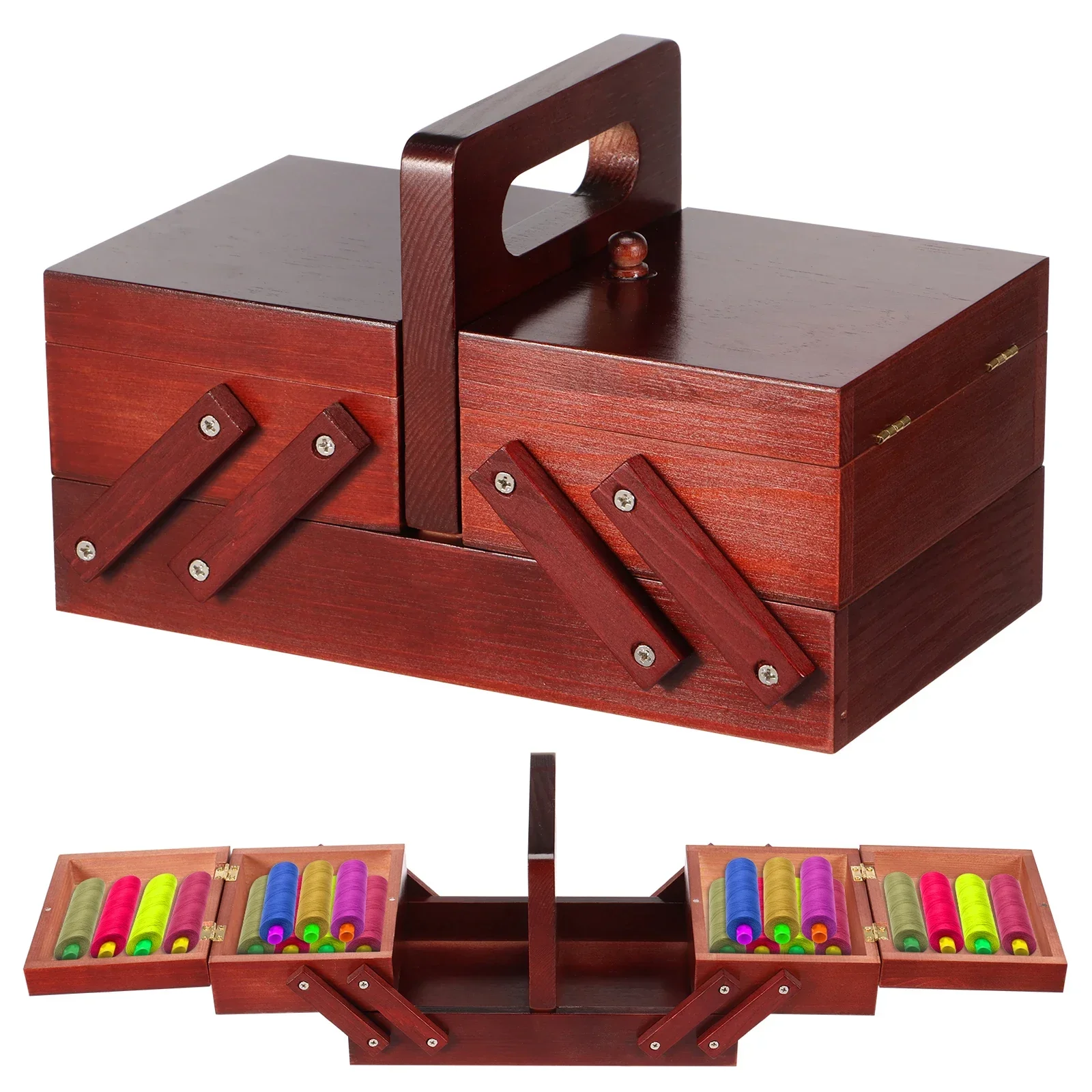 Reel Case - Expandable Sewing Thread Box Wood Vintage